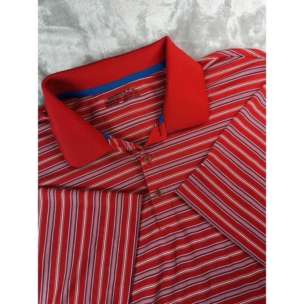 Nike Golf Shirt Mens 2XL Red‎ Stripe Dri-FIT Polo Performance Athletic Casual